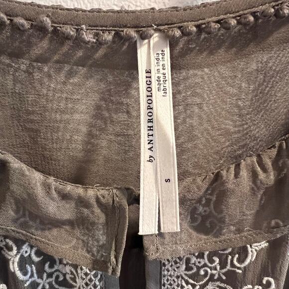 Anthropologie Olive Green Embroidered Blouse Size S - Picture 3 of 7